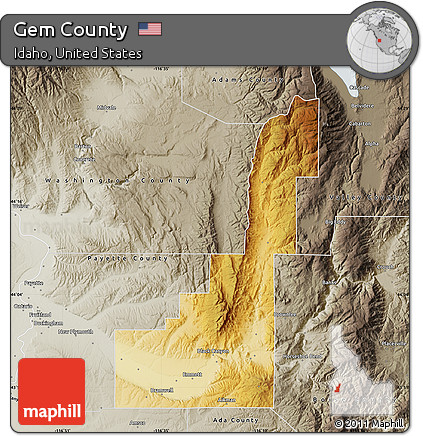 Physical Map of Gem County, semi-desaturated