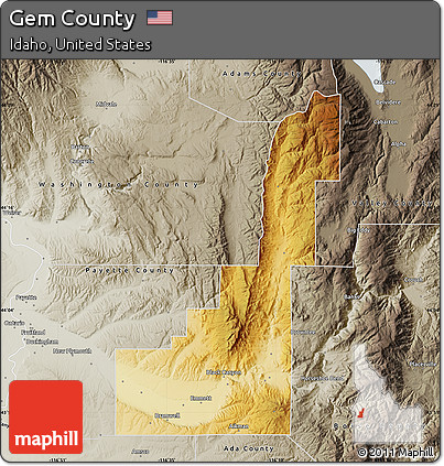 Physical Map of Gem County, semi-desaturated