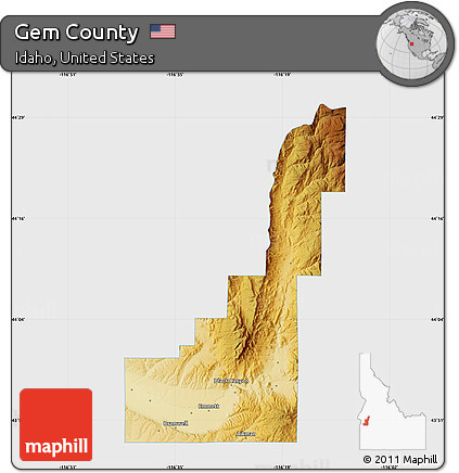 Physical Map of Gem County, single color outside
