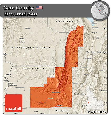 Political Map of Gem County, shaded relief outside