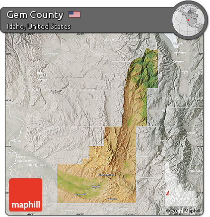Satellite Map of Gem County, lighten, semi-desaturated