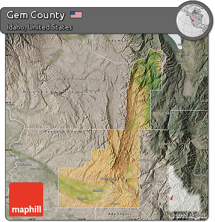 Satellite Map of Gem County, semi-desaturated