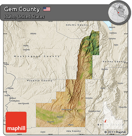 Satellite Map of Gem County, shaded relief outside