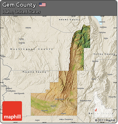 Satellite Map of Gem County, shaded relief outside