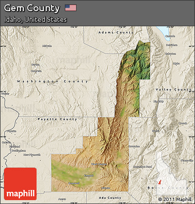 Satellite Map of Gem County, shaded relief outside