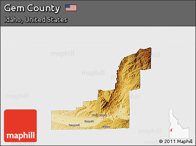 Physical Panoramic Map of Gem County, single color outside
