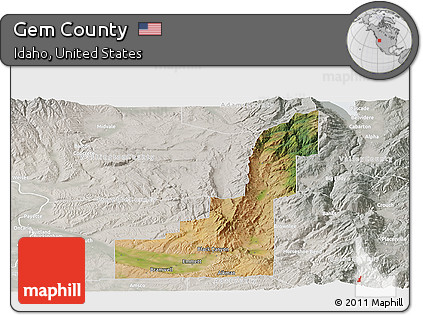Satellite Panoramic Map of Gem County, lighten, semi-desaturated