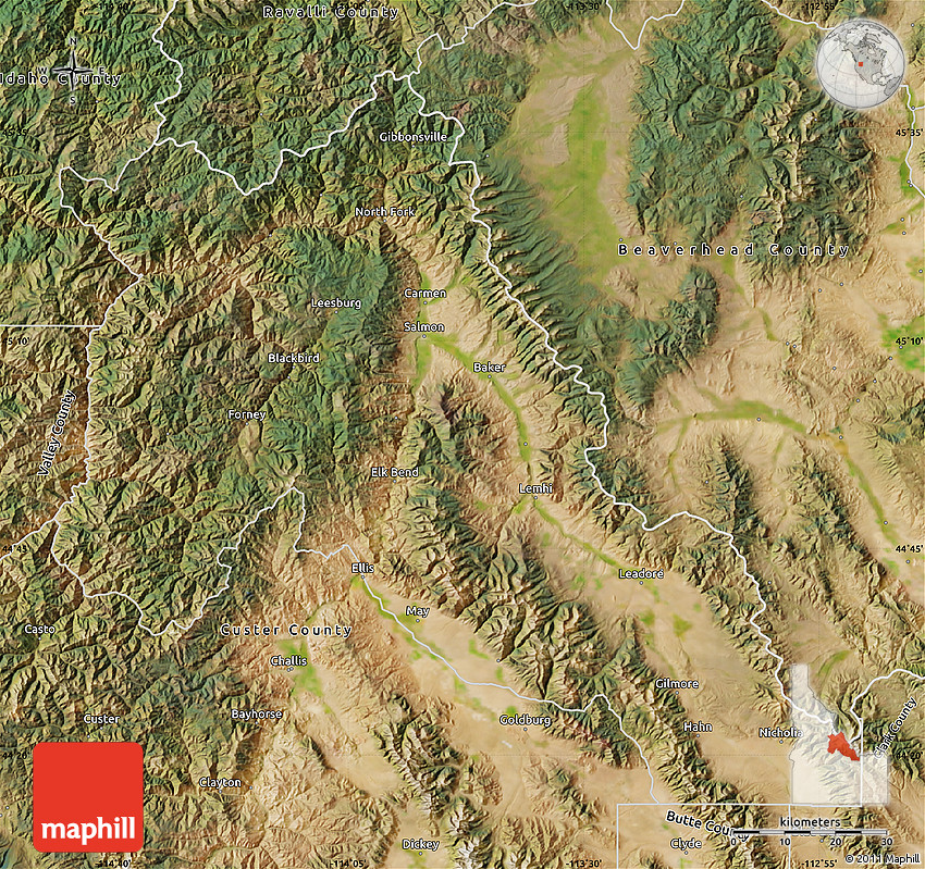 Satellite Map of Lemhi County