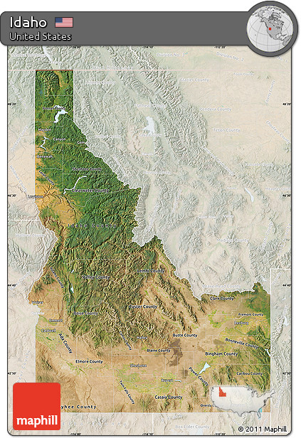 Satellite Map of Idaho, lighten