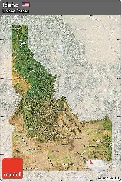 Satellite Map of Idaho, lighten