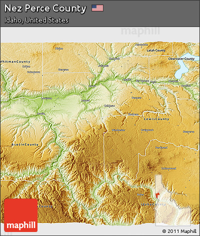 Physical 3D Map of Nez Perce County