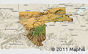 Satellite Panoramic Map of Nez Perce County, shaded relief outside