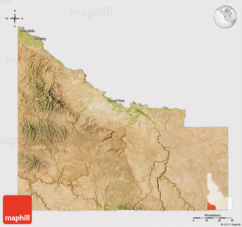 Satellite 3D Map of Owyhee County, cropped outside
