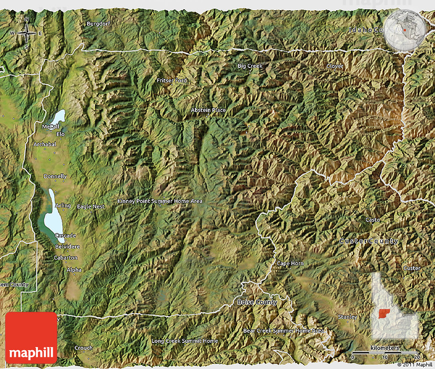 Satellite 3D Map of Valley County