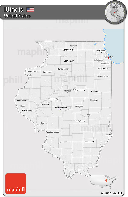 Silver Style 3D Map of Illinois, single color outside