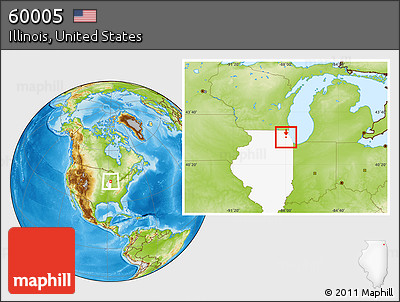 Physical Location Map of ZIP Code 60005, highlighted state