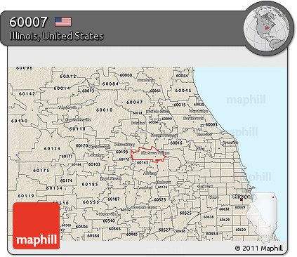 Shaded Relief 3D Map of ZIP Code 60007