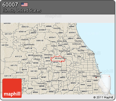 Shaded Relief 3D Map of ZIP Code 60007
