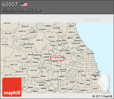 Shaded Relief 3D Map of ZIP Code 60007