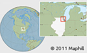 Savanna Style Location Map of ZIP code 60067, highlighted county, highlighted state, hill shading
