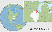 Savanna Style Location Map of ZIP code 60070, highlighted county, highlighted state