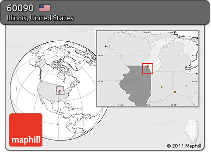 Blank Location Map of ZIP Code 60090, highlighted country, highlighted state