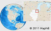 Shaded Relief Location Map of ZIP code 60155, highlighted state