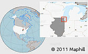 Gray Location Map of ZIP code 60201, highlighted country, highlighted state, hill shading