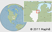 Savanna Style Location Map of ZIP code 60201, highlighted state, hill shading