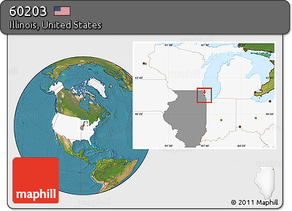 Satellite Location Map of ZIP Code 60203, highlighted country, highlighted state