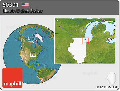 Satellite Location Map of ZIP Code 60301, highlighted state