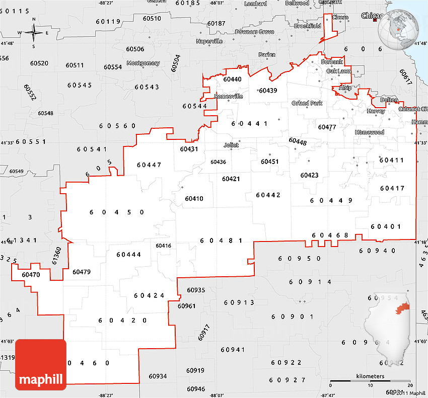 Silver Style Simple Map Of ZIP Codes Starting With 604