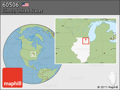 Savanna Style Location Map of ZIP Code 60506, highlighted state