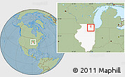 Savanna Style Location Map of ZIP code 60506, highlighted state, hill shading