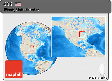 Shaded Relief Location Map of ZIP Codes Starting with 606, within the entire country