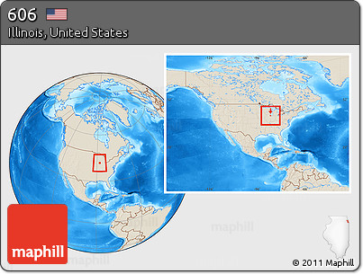 Shaded Relief Location Map of ZIP Codes Starting with 606, within the entire country