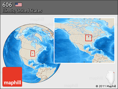 Shaded Relief Location Map of ZIP Codes Starting with 606, within the entire country