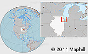Gray Location Map of ZIP code 60827, highlighted state, hill shading