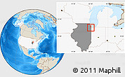 Shaded Relief Location Map of ZIP code 60827, highlighted country, highlighted state