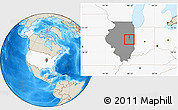 Shaded Relief Location Map of ZIP code 61874, highlighted country, highlighted state