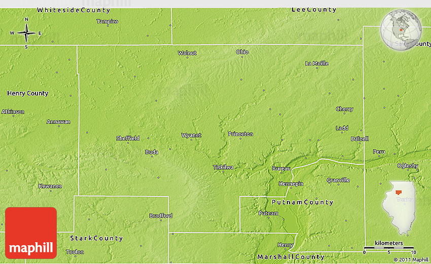 Physical 3D Map of Bureau County