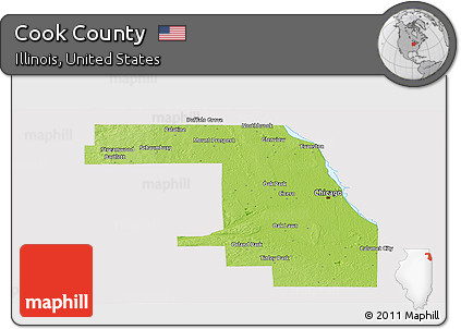 Physical Panoramic Map of Cook County, cropped outside