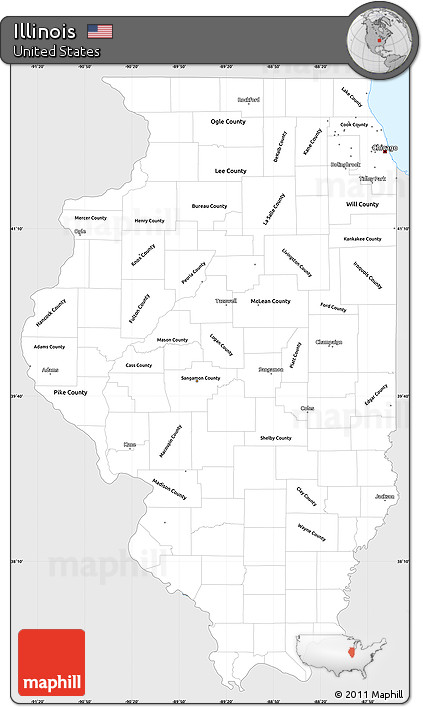 Silver Style Simple Map of Illinois, single color outside