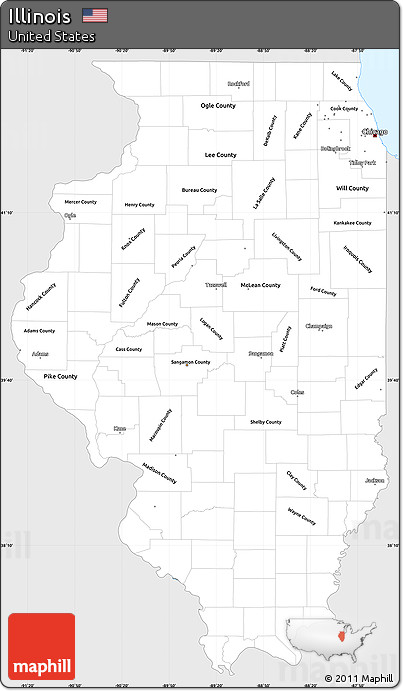 Silver Style Simple Map of Illinois, single color outside