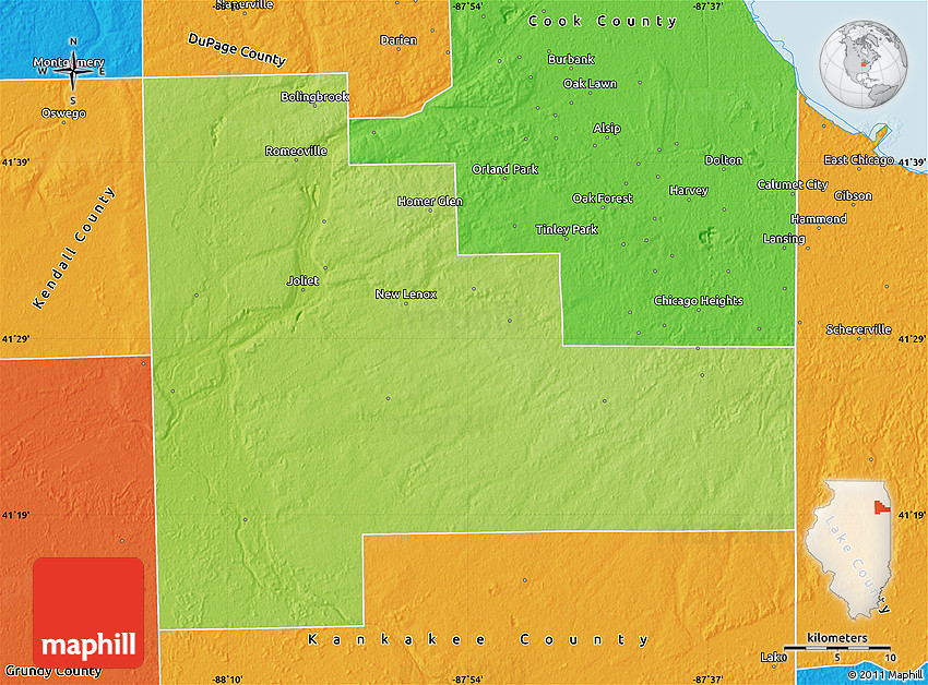 Will County Border Map Physical Map Of Will County, Political Outside