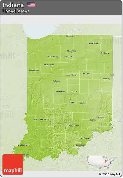 Physical 3D Map of Indiana, lighten