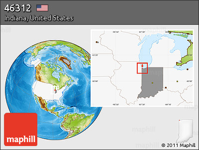 Physical Location Map of ZIP Code 46312, highlighted country, highlighted state