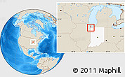 Shaded Relief Location Map of ZIP code 46312, highlighted state