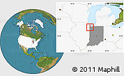 Satellite Location Map of ZIP code 46319, highlighted country, highlighted state