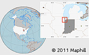 Gray Location Map of ZIP code 46320, highlighted country, highlighted state, hill shading